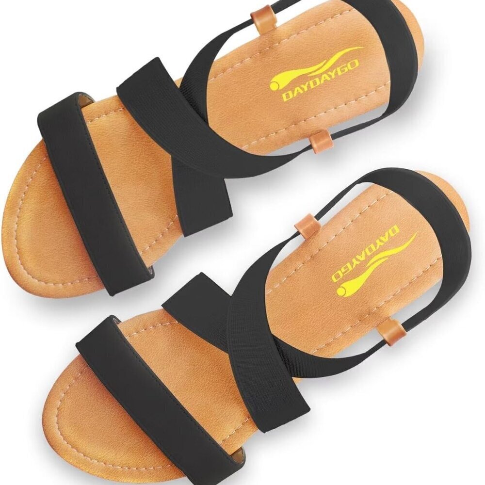 Women's Elastic Flat Sandals Rubber Sole Casual Slip On Comfortable - Picture 1 of 6